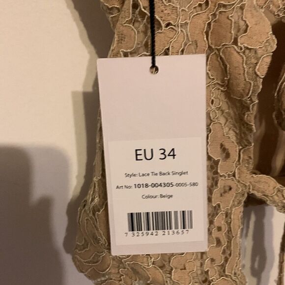 NA-KD NWT beige lace tie back singlet Size S/ EU 34 - Picture 3 of 7